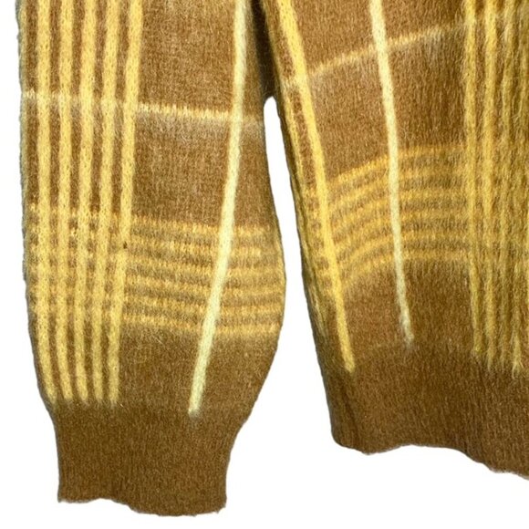 VINTAGE Arena 1960's Mohair Plaid Eclectic Grandpa V Neck Sweater - Picture 6 of 7